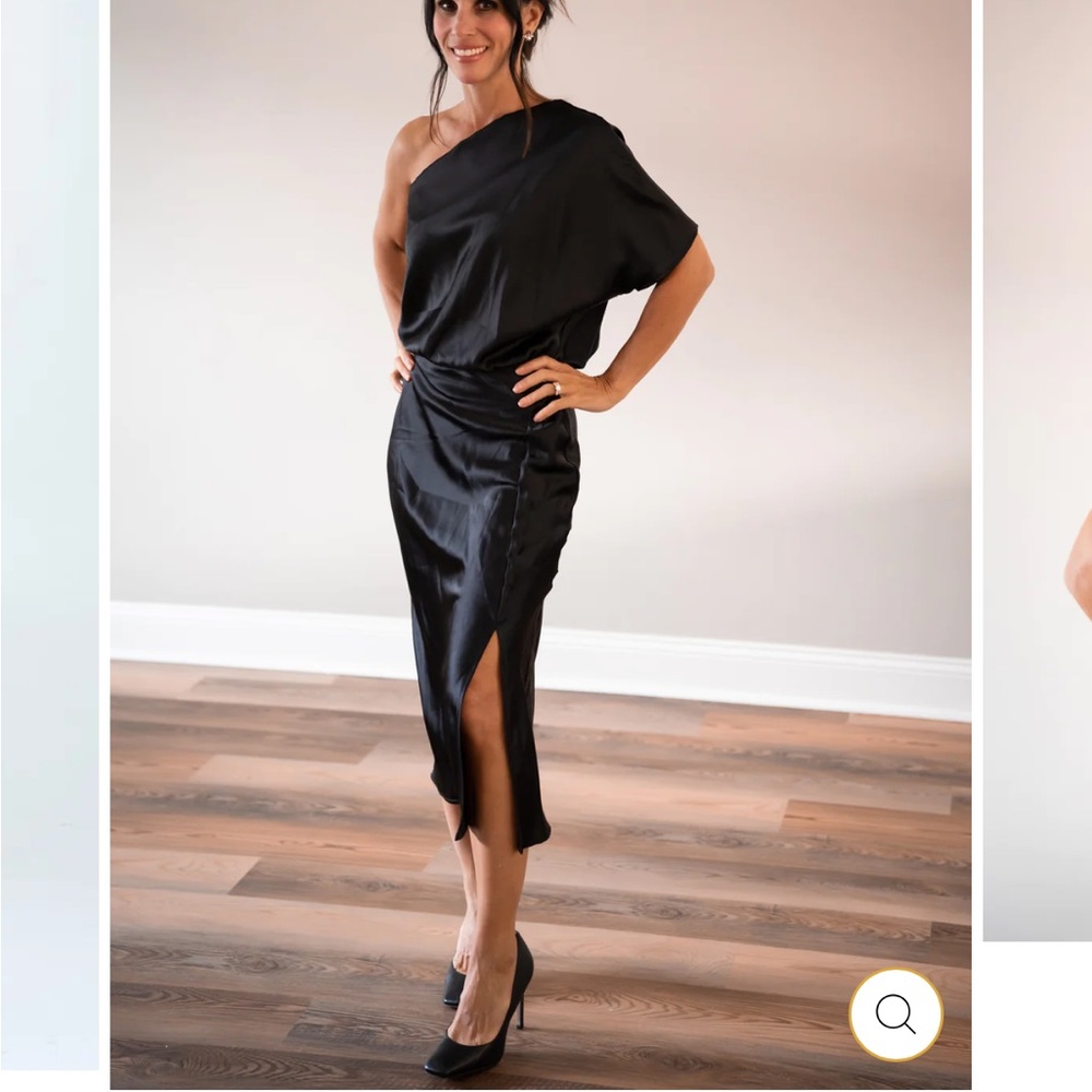 ONE SHOULDER SATIN BLACK DRESS